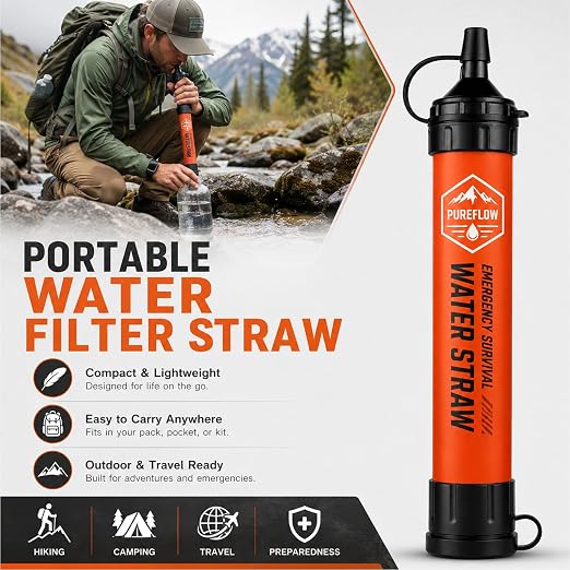 Straw, Lightweight, Reusable Survival Filtration Portable Gear Suitable Camping, Hiking, Travel, Biking, Survival Team Family Outing (2 Pcs)