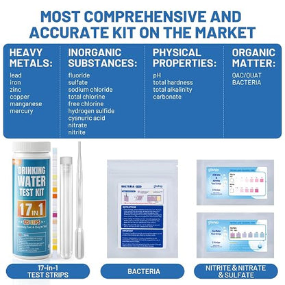 2025 All-New 21 in 1 Water Testing Kits for Drinking Water - gliship Accurate Water Test Kit for Tap, Pond, House, Well, Home, Pool Test Strips for PH, Lead, Chlorine, Hardness, Bacteria & More