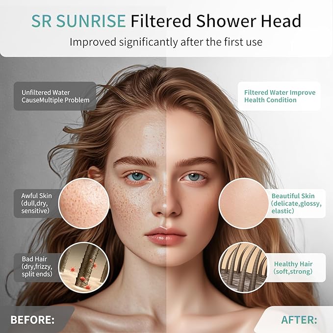 SR SUN RISE Shower Head Filter-Filtered shower head Replacement Cartridges, Reduces Chlorine & Chemicals, pH Balanced Water for Soft Skin & Healthy Hair（2-Pack）