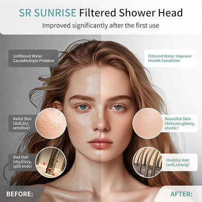 SR SUN RISE Shower Head Filter-Filtered shower head Replacement Cartridges, Reduces Chlorine & Chemicals, pH Balanced Water for Soft Skin & Healthy Hair（2-Pack）