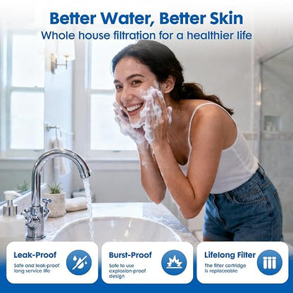 3-Stage Whole House Water Filter System with 9 Filters, 0.5 Micron | Reduce Chlorine,Sediment,Odors for Cleaner Drinking,Cooking,Bath,Easy Filter Changes,Includes 1.5-2 Yrs of Filters,3/4" Ports