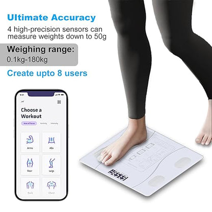 Intelligent Body Fat Scale, a Simple and Practical Digital Scale That can be Connected to a Mobile Digital Bathroom Scale to Display BMI, Body Fat, Muscle Mass, and Durable Weight Scale (White)