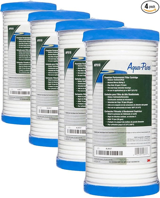 3M Aqua-Pure Whole House Replacement Water Filter AP810, For Aqua-Pure AP801, AP801-C, AP801T and AP801B Water Filtration Systems,White (Pack of 4)