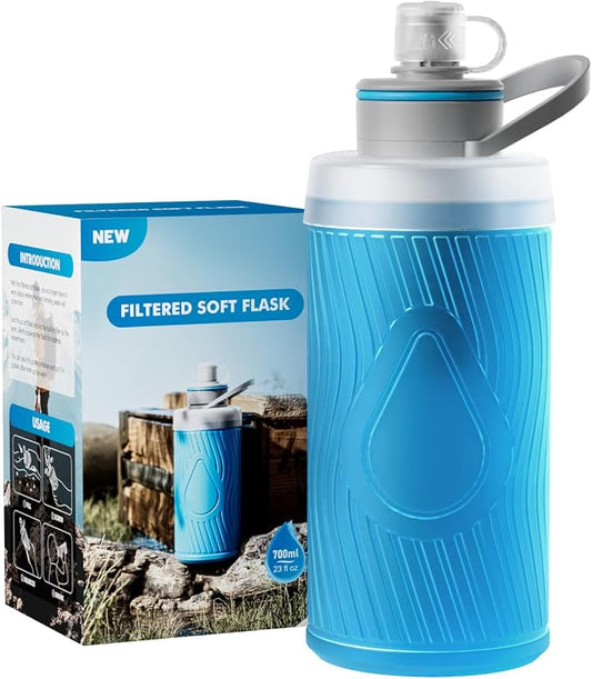SurviMate 700ml Collapsible Water Filter Bottle,Squeeze Water Filtered Bottle，BPA-Free, Ultra Light Emergency Survival Water Filter，Perfect for Hiking, Backpacking, Camping
