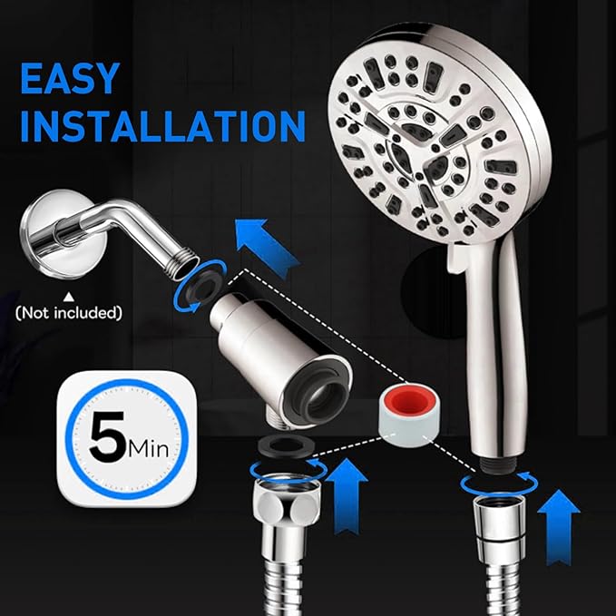 Filtered Shower Heads With Handheld Spray Combo,High Pressure 10 Spray Modes Rainfall Shower Wand,Flow Switch,Magnetic System,Detachable Shower Head With 62''Hose (Chrome)