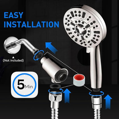 Filtered Shower Heads With Handheld Spray Combo,High Pressure 10 Spray Modes Rainfall Shower Wand,Flow Switch,Magnetic System,Detachable Shower Head With 62''Hose (Chrome)