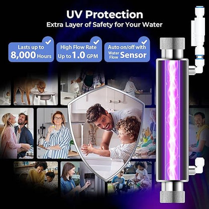 iSpring RCC2AK-UV, Upgraded 200 GPD, UV pH+ Reverse Osmosis System, 7-Stage RO Water Filtration System with Alkaline and UV Filter, Patented Top-Mounted Faucet Design for Easy DIY Installation