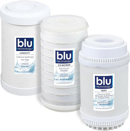GoBluTech Trio RV Water Filter Recharge Pack for R3 & AR3-2.5” x 5” for RV Water Filter System, 0.2 Micron High Flow, Granular Activated Carbon “Tasty”, and Sediment “Longevity” - US Veteran Owned