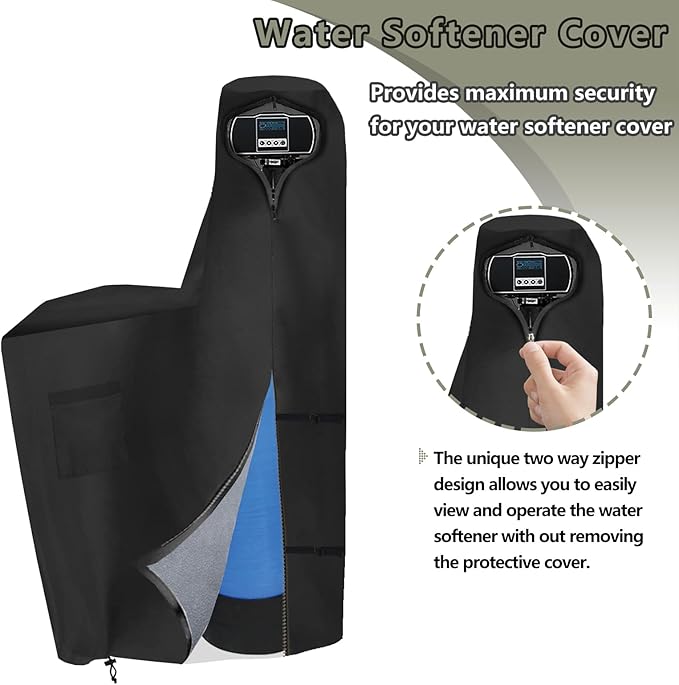 Bitubi Water Softener Insulated Cover with Plush Lining, Waterproof Outdoor Water Softener Winter Cover to Endure Freezing Temperatures (64" H x 40" W x 16" D, Black)