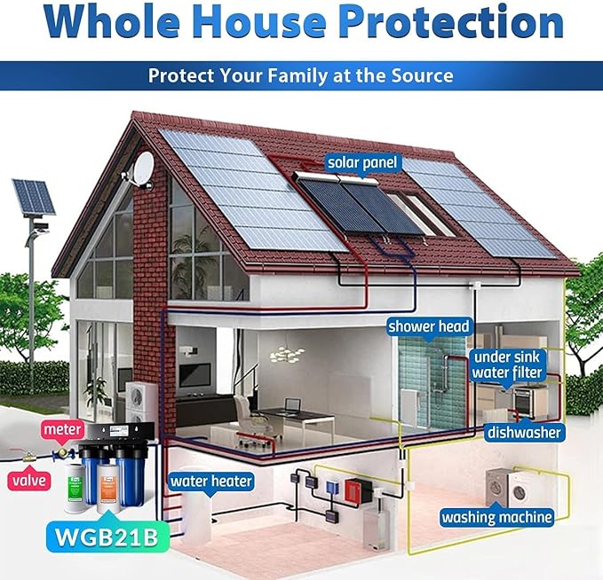 iSpring WGB21B 2-Stage Whole House Water Filtration System, with 10" x 4.5" Sediment CTO(Chlorine, Taste, and Odor) Filter, 1" Inlet/Outlet
