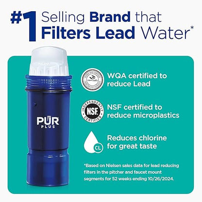 PUR Plus 7-Cup Water Filter Pitcher for Fridge, Cleaner, Great-tasting Water, Dishwasher Safe, Powerful Filtration, Change Light Indicator, LockFit Cap Design, White