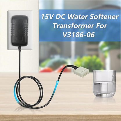 for Soft Water Supply Clack Part V3186-06, 15V DC Water Softener Transformer for Manufactured 2017 or Later Power Cord