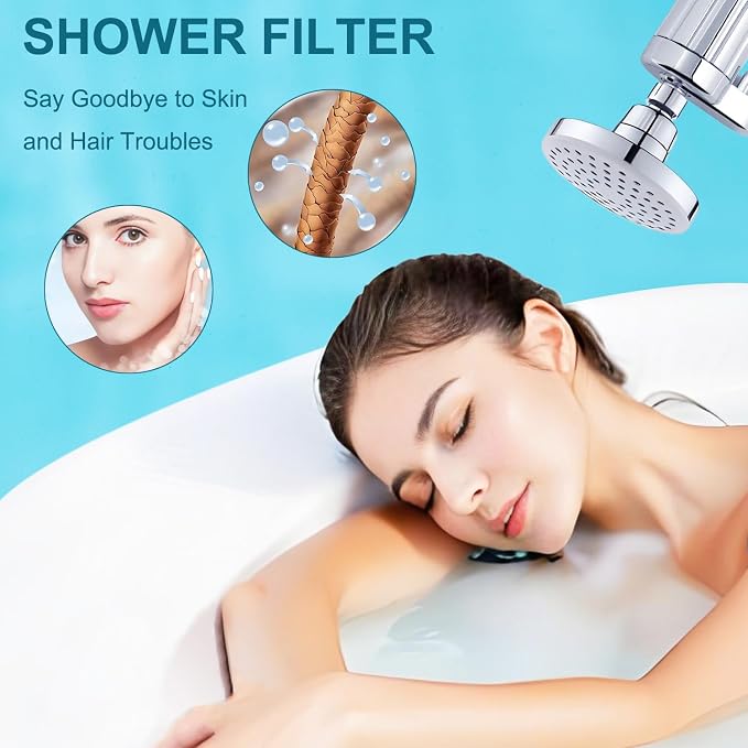 Shower Filter compatible with Kitsch Shower Head | KUETERYUN -4 Pack Shower Filter Replacement (15 Stage Filters), for Hard Water-Filtered Chlorine,Heavy Metals-Dry Itchy Skin