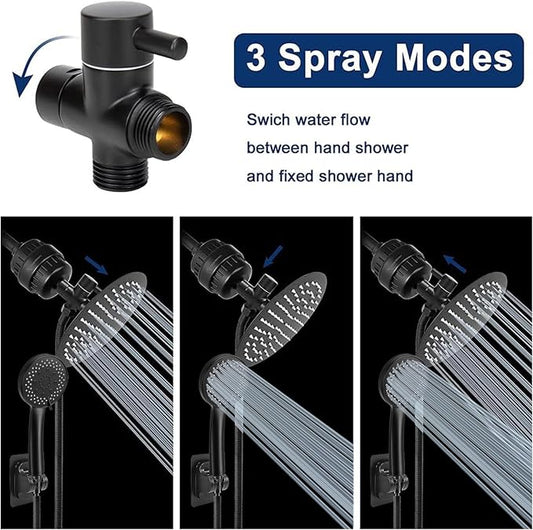 NearMoon Filtered Shower Head, High Pressure 8″Round Rain Shower and 5 settings Handheld Shower Filter Combo with Self-adhesive Holder/1.5M Hose -1 Replaceable Filter Cartridge (Matte Black)