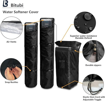 Bitubi Water Softener System Cover Outdoor for PRO+AQUA Water Softener System, 2Pcs Softener Tank/Filter Cover + 1Pcs Brine Tank Cover, All Weather Protection, Black