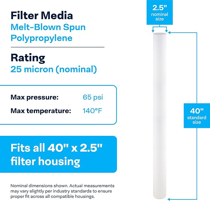 SpiroPure 40x2.5 25 Micron Spun Sediment Water Filter SDC-25-4025 (20 Pack)