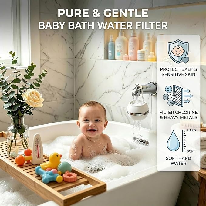 Bath Filter for Tub Faucet,Kinder Bathtub Water Filter for Kids & Babies,3000 Gallons Filtration,Hard Water Softener,Removes Chlorine & Fluoride for Healthy Skin, Hair & Nails, White