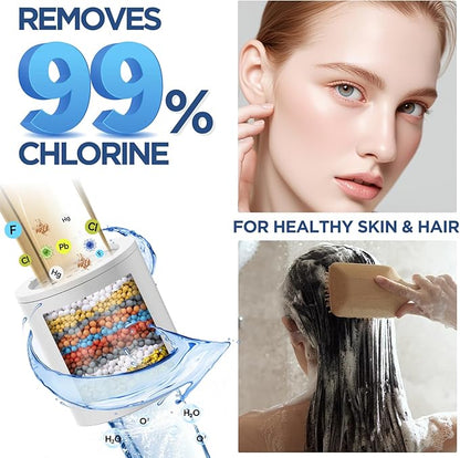 High Flow Filtered Shower Head, HOPOPRO 5 Modes High Pressure Fixed Showerhead with NSF Certified Filter Replacement Cartridge, Remove 99% Chlorine, Improves Skin Hair Condition (6 Inch Brushed)