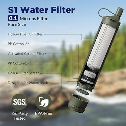 Membrane Solutions Gravity Water Filter Pro 6L, NSF/ANSI 42&372&401 Certified, 0.1 μm Versatile Water Purifier Camping with Adjustable Tree Strap Storage Bag, Survival Gear for Emergency(Camo)