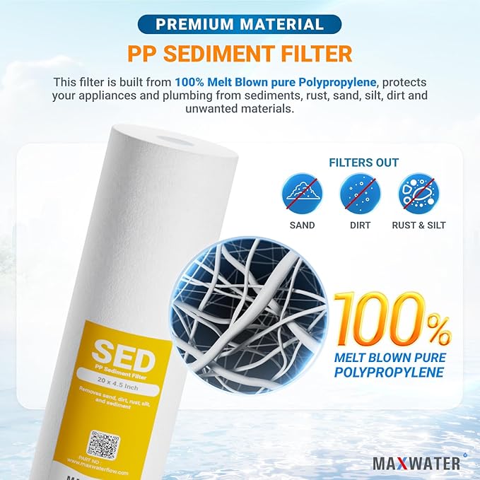 Max Water 20" x 4.5" BB Hard Water Replacement Filter Set - 20" Sediment + Cation Resin Cartridge for Hard Water Treatment & Sediment Removal | Fits Standard Whole House Water Filter Systems
