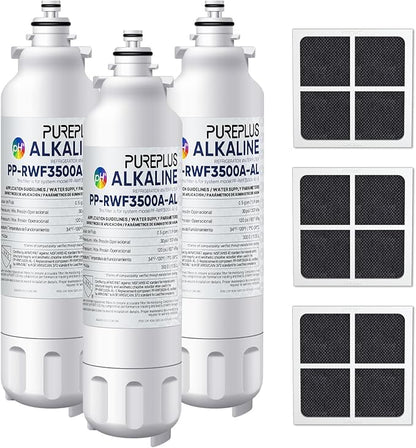 PUREPLUS Alkaline Replacement for ADQ73613401, LG® LT800P®, LT800PC, ADQ736134, ADQ73613402, LSXS26326S, LSXS26366S, LSXS26366D, 46-9490, Refrigerator Water Filter and LT120F® Air Filter, 3Pack