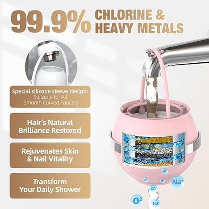 SHLLKTTRY Bath Water Filter for Tub Faucet with Overflow,Filtration,Remove Contaminants,Chlorine,Fluoride,Hard Water Softener,Enhances Health of Skin,Hair,Nails,Relieve Eczema,3,000 Gallons,Pink