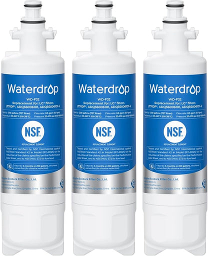Waterdrop ADQ36006101 Water Filter, Replacement for LG® LT700P®, 3 Pack | Replacement for Kenmore® 9690, 469690, ADQ36006102, LFXS30766S, LFXS24623S, FML-3, RWF1200A, WSL-3 Refrigerator Water Filter