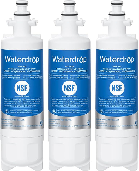 Waterdrop ADQ36006101 Water Filter, Replacement for LG® LT700P®, 3 Pack | Replacement for Kenmore® 9690, 469690, ADQ36006102, LFXS30766S, LFXS24623S, FML-3, RWF1200A, WSL-3 Refrigerator Water Filter