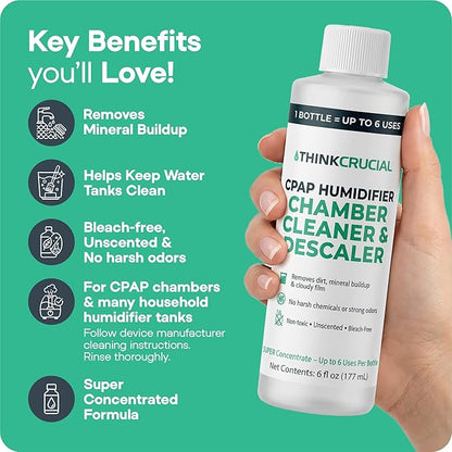 Think Crucial 6x Uses CPAP Cleaner & Descaler for Humidifier Chambers – Super Concentrated Cleaning Descaling Solution for CPAP Water Tanks – Unscented – 6 oz