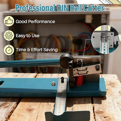 DIN Rail Cutter with Double Groove Dual-Scale Ruler, Precision Tool for Aluminum, Steel, Iron Rails