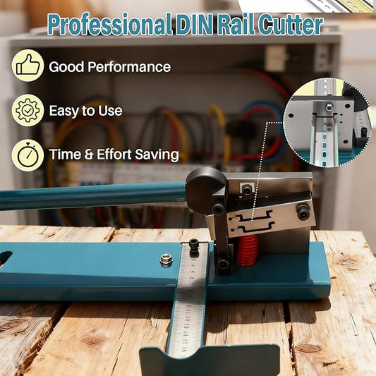 DIN Rail Cutter with Double Groove Dual-Scale Ruler, Precision Tool for Aluminum, Steel, Iron Rails