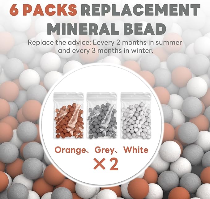YDmeet Replacement Mineral Balls for Filtered Shower Head Refills, Water Softener Beads Filtration Stone Ball to Remove Chlorine, Fluoride and Impurities (102.0 Grams, Orange, Gray, White)