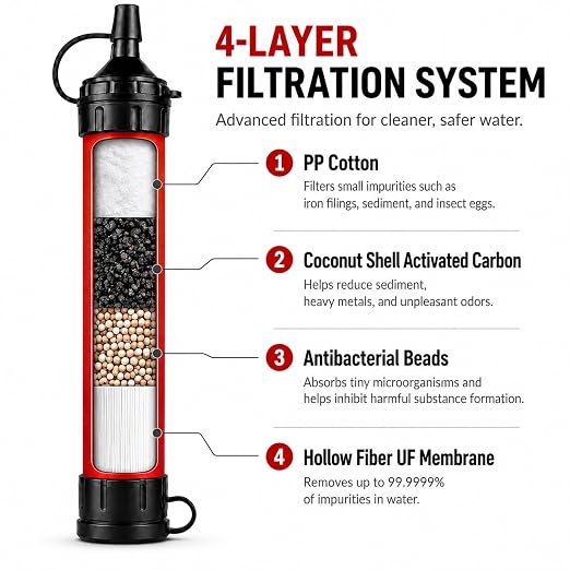 Water Filter Straw, Emergency Water Purefier, 1500 Liters/396 Gallon Capacity, Portable Filtration System for Camping, Hiking, Travel, Biking (3PCS)