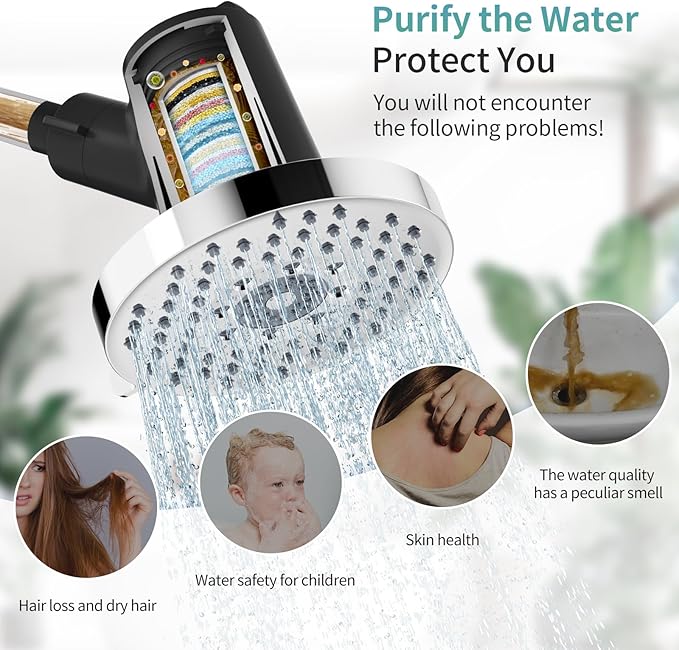 SR SUN RISE Shower Head Filter-Filtered shower head Replacement Cartridges, Reduces Chlorine & Chemicals, pH Balanced Water for Soft Skin & Healthy Hair（2-Pack）