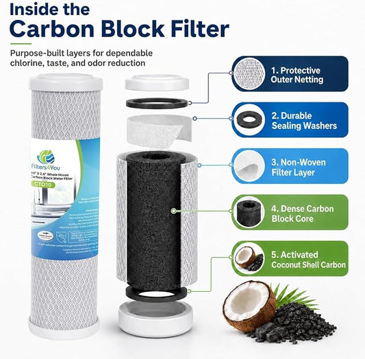 CFS Carbon Block Filter Compatible to GE GXWH04F GXWH20F GXWH20S GXRM10 | Also fits 40621, FXWTC, WHKF-WHWC, WFPFC8002, WFPFC9001 Universal Whole House Water Filters - 2 Pack