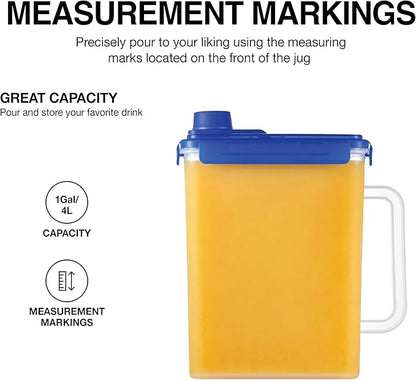 LocknLock Aqua Fridge Door Water Jug | Clear Pitcher | BPA Free Plastic Pitcher with Lid | 1 Gallon Pitcher with Lid for Water, Juice, Tea & More Beverages, Blue