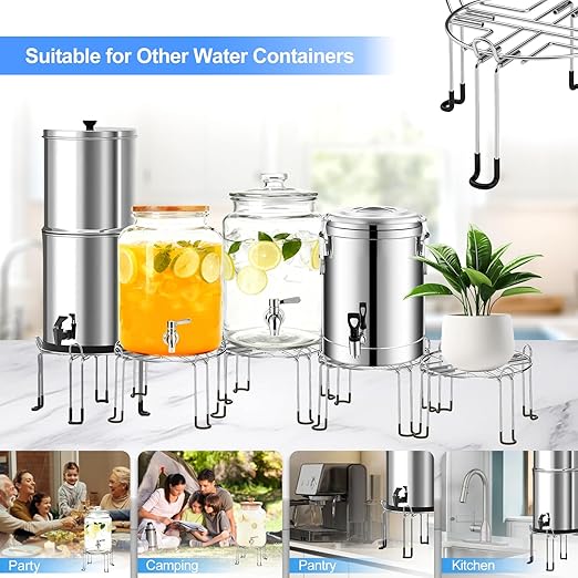 Countertop Water Filter Stand - Detachable Stainless Steel Stand Suitable for Most Brand Gravity Fed Water Filter System,9.4" Diameter by 6.3" Tall,Includes Gray Waterproof Pads and Storage Bags
