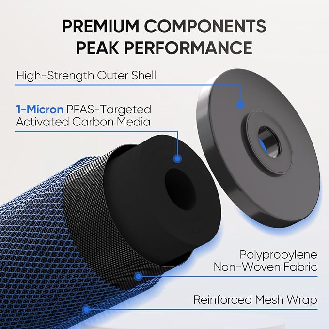 PUREPLUS 1 Micron 10" x 4.5" Whole House PFAS Removal Replacement Water Filter, Coconut Shell Activated Carbon Filter, Compatible with WFHDC8001, GXWH40L, GXWH35F, CB-BB-10, CTO10BB, 2 PACK