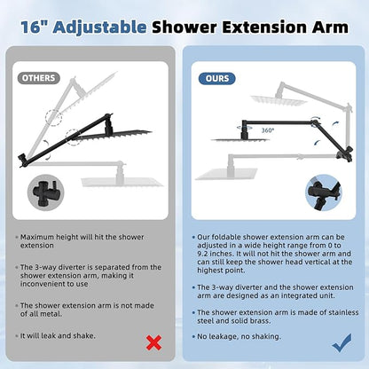 All Metal Rain Shower Head, 10” High Pressure Rainfall Shower Head with Handheld Spray, 10-Mode Powerful Cleaning Handheld Showerhead, 16" Stainless Steel Adjustable Extension Arm, Oil Rubbed Bronze