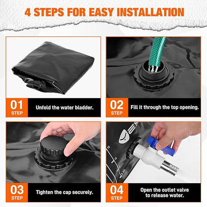 Yesker Portable Water Storage Bladder 30 Gallon – Heavy-Duty 1000D PVC Foldable Water Bladder Tank with 3/4" PVC Spigot for Garden, Camping & Car Use, Black
