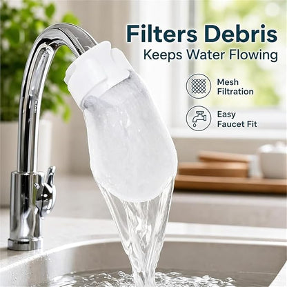 Faucet Filter Cotton Bag,100Pcs Faucet Filter Bag for Filtering tap Water, Cotton Filter Bag for Faucet, Kitchen Sink (100 filter bags + 10 cable ties + 1 blue towel)