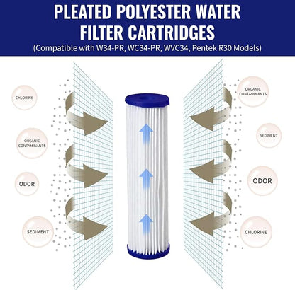 CFS Pleated Filters for EQ-PFC.35, WPC0.35-975, 0.35 Micron, 2 Pack | Sub-micron whole house post-filter polish; lasts about 6 months; 9.75 x 2.75 in, fits standard 10 in housings