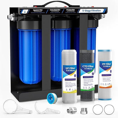 RV Water Filter System,5-Stage Water Filtration for Rvs and Campers, 0.01 Micron Filters Out Sediments, Chlorine, Vocs, Heavy Metals, Odors for Travel Trailers, Boats, 1/2" Inlet/Outlet