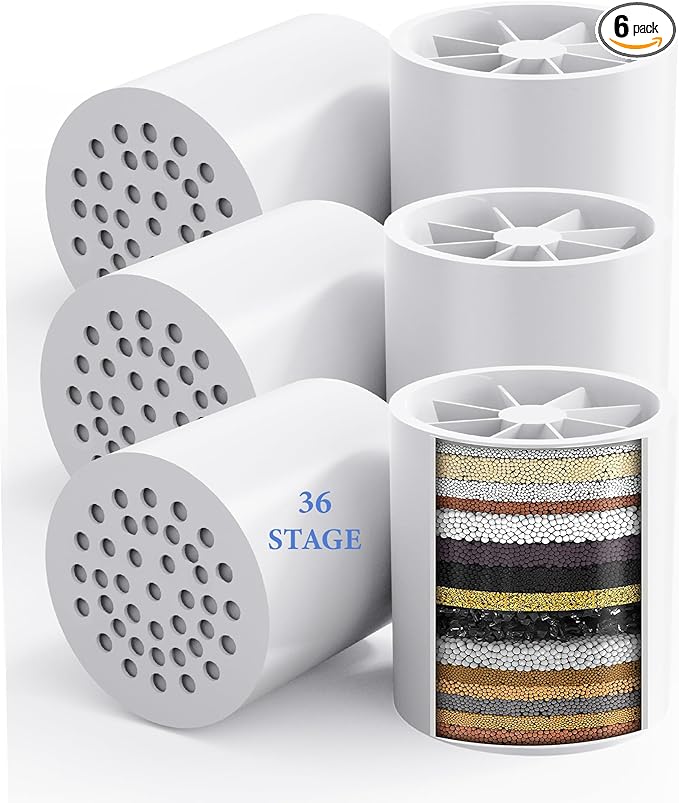 6 Pack 30 Stage Universal Shower Filter Replacement Cartridge -Removes Chlorine, Heavy Metals, Iron, Sediments-VeoryFly ShowerHead Water Filter Cartridge, Compatible with Universal Shower Filter