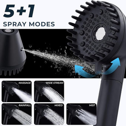 Ryamen 2026 Magnetic Filtered Shower Head with Handheld– High Pressure Showerhead with Power Wash Mode, Chlorine Removal, Massage Brush, Pressure Adjustable, One-Touch Pause (Matte Black)