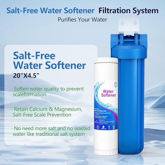 Whole House Salt Free Water Softener, Salt-Free Water Filter System, Salt-Free Water Softener Alternative, Prevent Water Scale Buildup, Without Salt and No Waste Water, 1" FNPT - Protect Appliances