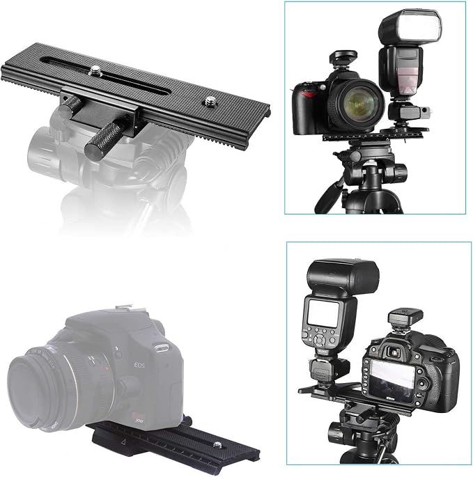 EXMAX® 16cm 2 Way Macro Shot Focusing Focus Rail Slider/Close-up Shooting 1/4 Quick Screw Release Mount Camera Flash Support Plate
