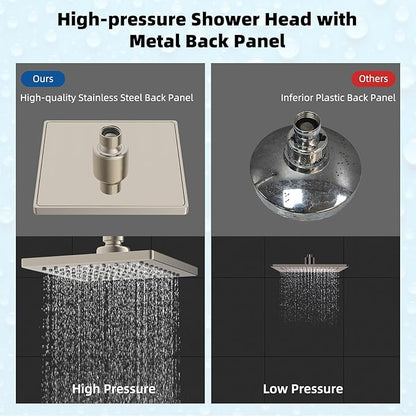 Hibbent cUPC Certified Metal Shower Head, 6'' High Pressure Rainfall Shower Head, Square Bathroom Waterfall Shower Heads, High Flow Fixed Showerheads with Adjustable Brass Ball Joint, Brushed Nickel