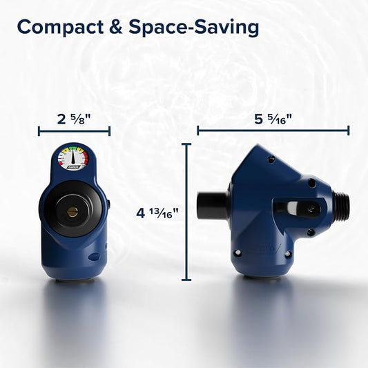 Camco Tastepure 4-in-1 Adjustable RV Water Pressure Regulator - Combines a 90° RV Hose Elbow Design, Pressure Gauge, Adjustable Regulator, & Shut-Off Valve in One RV Accessory (40065) | Combines 90 degree elbow, gauge, regulator and shutoff valve, fits...