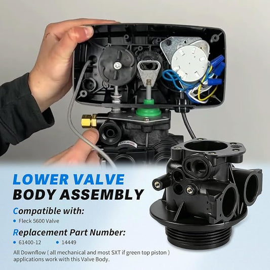 61400-12 Empty Valve Body Compatible with Fleck 5600 Water Softener Valve, 1 Inch Distributor Replacement for 14449 Lower Valve Body